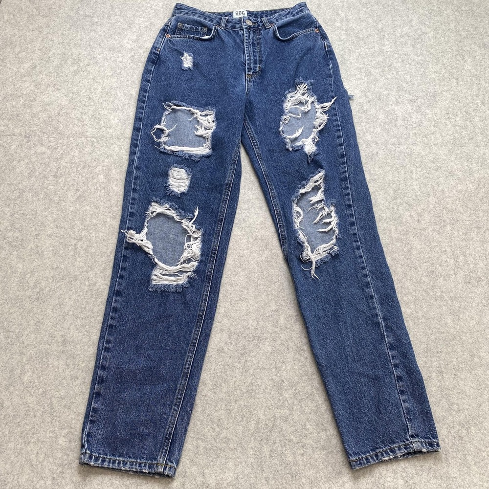BDG Mom High-Rise Jeans Womens 27 (26x29) Blue Distressed Ripped Relaxed Fit